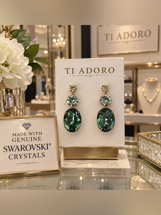 Ti Adoro Jewelry - Ti Adoro Green Swarovski Crystal Drop Earrings with Gold Accents